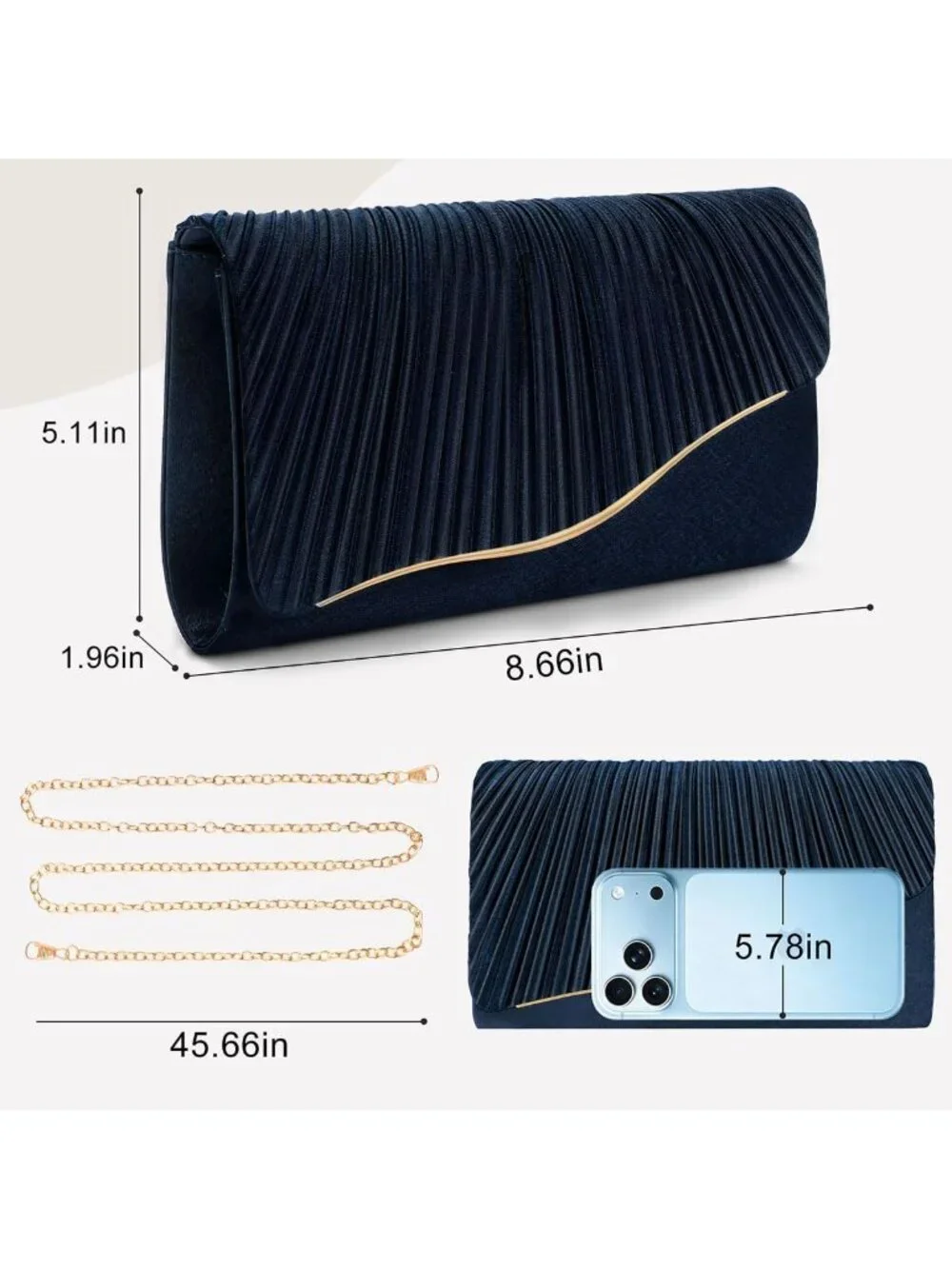 👜 Women's Navy Elegant Satin Formal Purses Evening Cocktail Prom Clutch